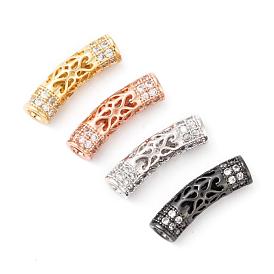 Brass Micro Pave Cubic Zirconia Beads, Hollow, Curve Tube, 21x6mm, Hole: 2.8mm