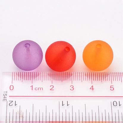 Abalorios de acrílico transparentes, rondo, esmerilado, blanco, 16 mm, Agujero: 2 mm, sobre 220 unidades / 500 g