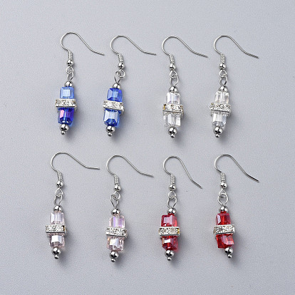 Electroplate Glass Dangle Earrings, with Brass Rhinestone Spacer Beads and Brass Earring Hooks