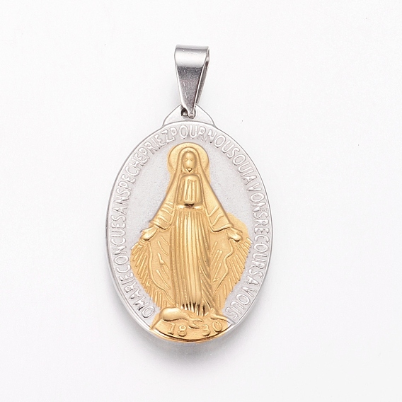 304 Stainless Steel Pendants, Oval with Virgin Mary