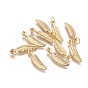 Brass Pendants, Long-Lasting Plated, Feather