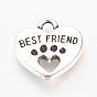 Tibetan Style Alloy Charms, Heart with Best Friend, Cadmium Free & Lead Free,
