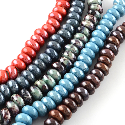 Rondelle Pearlized Handmade Porcelain Beads, Large Hole Beads, 14~16x8~9mm, Hole: 6~6.5mm