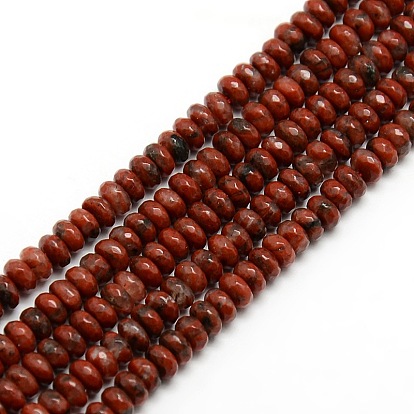 Faceted Natural Red Jasper Rondelle Bead Strands, 4x2mm, Hole: 1mm, about 185~195pcs/strand, 14.9~15.6 inch