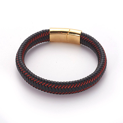 Bracelets de cordon en cuir rétro, avec 304 fermoirs magnétiques en acier inoxydable