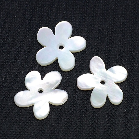 Cuentas de concha natural de blanco, cuentas de concha de nácar, flor, 15x16x1 mm, agujero: 1 mm