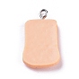Resin Pendants, Imitation Food, with Platinum Plated Iron Screw Eye Pin Peg Bails, Bread with Fried Egg