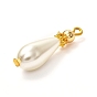 Glass Pearl Pendants, Painted, with Brass Findings, Golden, Teardrop