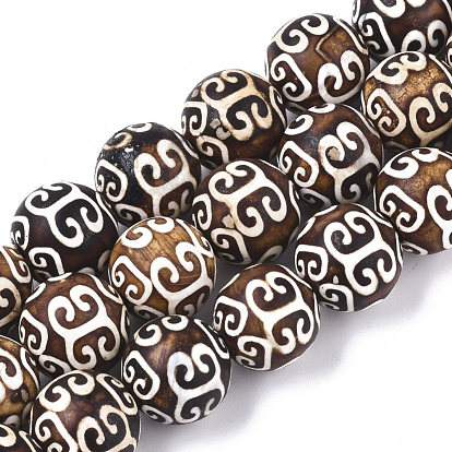 Tibetan Style dZi Beads Strands, Natural Agate Beads, Dyed & Heated, Round