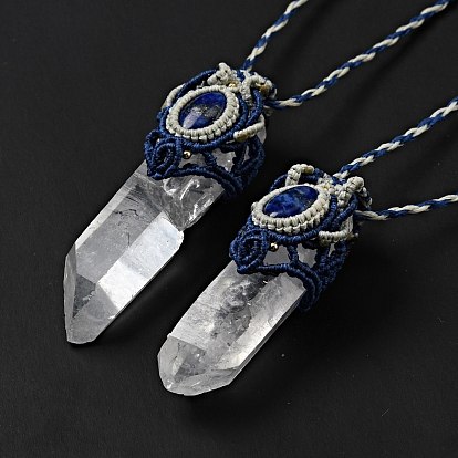 Bullet Natural Quartz Crystal Pendant Necklaces for Women, Wax Cord Braided Gemstone Necklace