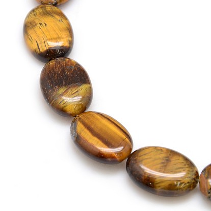 Natural Gemstone Tiger Eye Beads Strands, Flat Oval