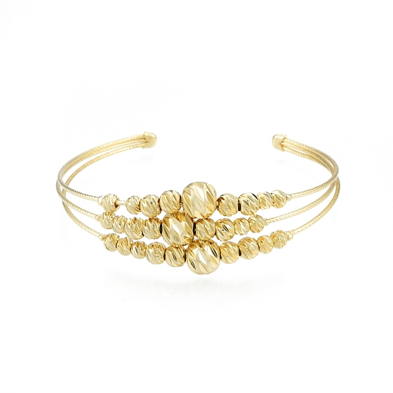 Bracelet manchette ouvert perlé rond en laiton, bracelet triple ligne pour femme