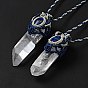 Bullet Natural Quartz Crystal Pendant Necklaces for Women, Wax Cord Braided Gemstone Necklace