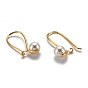 Brass Hoop Earrings, Kidney Wire Earrings, with Shell Pearl Beads, Round, White