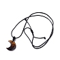 Adjustable Gemstone Moon Pendant Necklace, Wax Cord Macrame Pouch Braided Gemstone Jewelry for Women