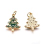 Brass Micro Pave Cubic Zirconia Pendants, with Enamel and Jump Ring, Christmas Tree, Green