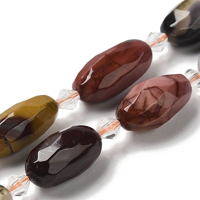 Natural Mookaite Beads Strands, with Seed Beads, Faceted, Oval