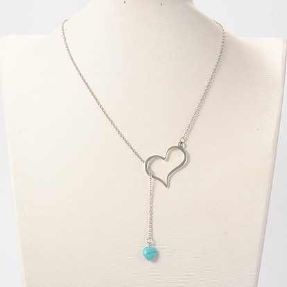 Модный легкосплавные сердце лассо ожерелья, с подвеской, трос из нержавеющей стали и латунные застежки, 18.1 дюйм