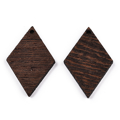 Natural Wenge Wood Pendants, Undyed, Rhombus Charms