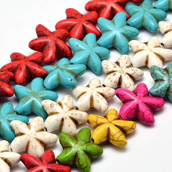 Synthetic Turquoise Bead Strands, Flower, 21x23x8mm, Hole: 2mm, about 328pcs/1000g