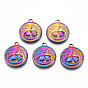 201 Stainless Steel Pendants, Flat Round with Fox Charm