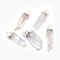 Naturales de cuarzo cristales pendientes puntiagudos, colgantes de cristal de roca, con hallazgo de latón plateado color plata, pepitas