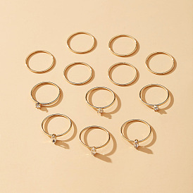 12-Piece Set of Minimalist Joint Rings with Creative Diamond Inlay - Unique and Stylish