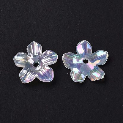 Transparent Acrylic Bead Caps, 5-Petal Flower, Pearlized