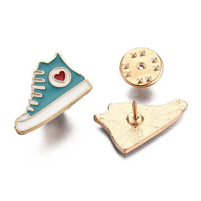 Alloy Enamel Brooches, Enamel Pin, with Brass Butterfly Clutches, Shoes, Light Gold, Cadmium Free & Nickel Free & Lead Free
