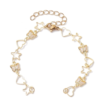 Handmade Butterfly Starfish Heart Brass Link Chain Bracelet Making, with Lobster Claw Clasp, Fit for Connector Charms