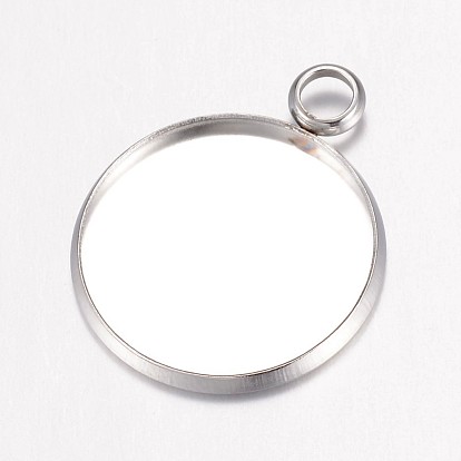 304 Stainless Steel Pendant Cabochon Settings, Plain Edge Bezel Cups, Flat Round