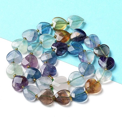 Natural Fluorite Beads Strands, Faceted Love Heart, with Seed Beads