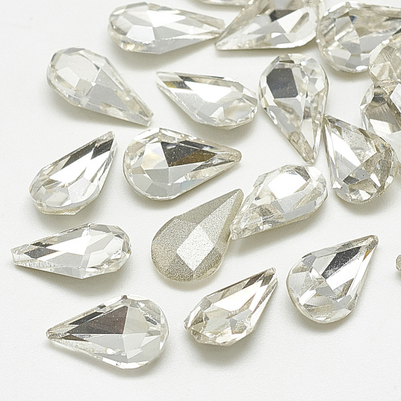 Pointed Back Glass Rhinestone Cabochons, Faceted, Drop