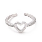 Bague de manchette ouverte en forme de cœur évidé avec zircone cubique transparente, bijoux en laiton pour femmes