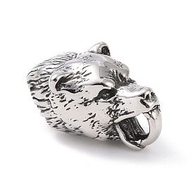 Tibetan Style 304 Stainless Steel Manual Polishing Cord Ends, End Caps, Wolf's Head