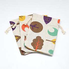 Printed Polycotton(Polyester Cotton) Packing Pouches Drawstring Bags