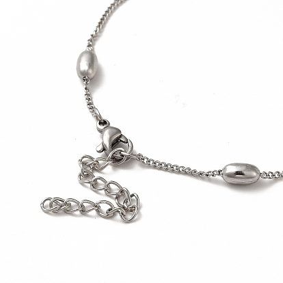 Placage ionique (ip) 304 colliers de chaîne gourmette en acier inoxydable, colliers de perles ovales pour femmes