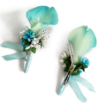 PU Leather Imitation Flower Corsage Boutonniere, for Men or Bridegroom, Groomsmen, Wedding, Party Decorations