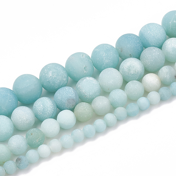 Natural Amazonite Beads Strands, Frosted, Grade A, Round