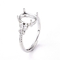 Adjustable Brass Finger Ring Components, 4 Claw Prong Ring Settings, with Clear Cubic Zirconia