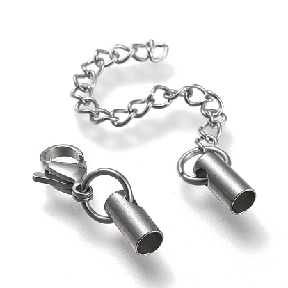 304 Stainless Steel Curb Chain Extender, with Cord Ends and Lobster Claw Clasps