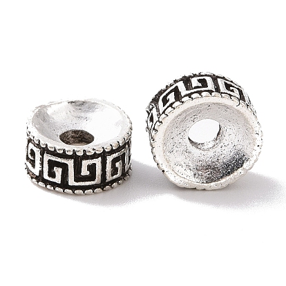 Perles en alliage de style tibétain, plat et circulaire avec clé grecque