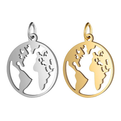 201 Stainless Steel Pendants, Ring with Map