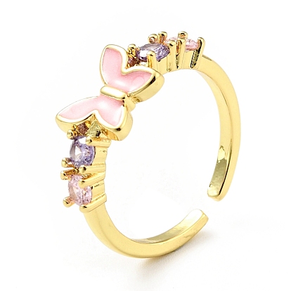 Enamel Butterfly Open Cuff Ring with Cubic Zirconia, Brass Jewelry for Women, Cadmium Free & Lead Free
