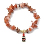 Natural & Synthetic Mixed Gemstone Chips Beaded Stretch Bracelet, Alloy Enamel Charms Valentine's Day Theme Bracelet