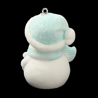 Flocky Resin Big Pendants, Snowman Charms with Platinum Plated Iron Loops