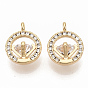 Brass Micro Pave Clear Cubic Zirconia Charms, Nickel Free, Ring with Diamond, Real 18K Gold Plated