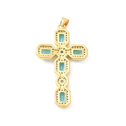Rack Plating Brass Pendants, with Glass Cubic Zirconia, Religion Cross Charm, Cadmium Free & Lead Free, Long-Lasting Plated, Real 18K Gold Plated