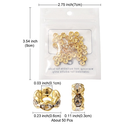 Brass Rhinestone Spacer Beads, Grade A, Wavy Edge, Rondelle, Golden