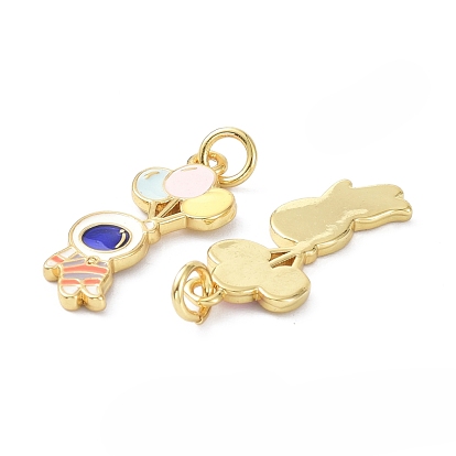 Eco-Friendly Brass Enamel Pendant, with Jump Rings, Long-Lasting Plated, Real 18K Gold Plated, Astronauts and Balloons